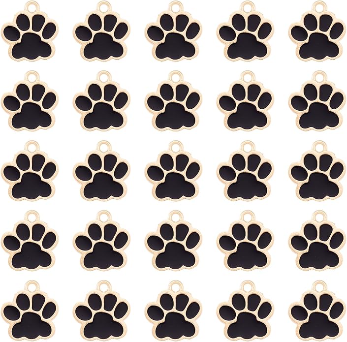 Crafans 100Pcs Enamel Paw Prints Dog Collar Charms Alloy Animal Cat Necklace Charms Puppy Footprint Dog Pendants for Crafts DIY Jewelry Making Supplies 17.5x16mm Black