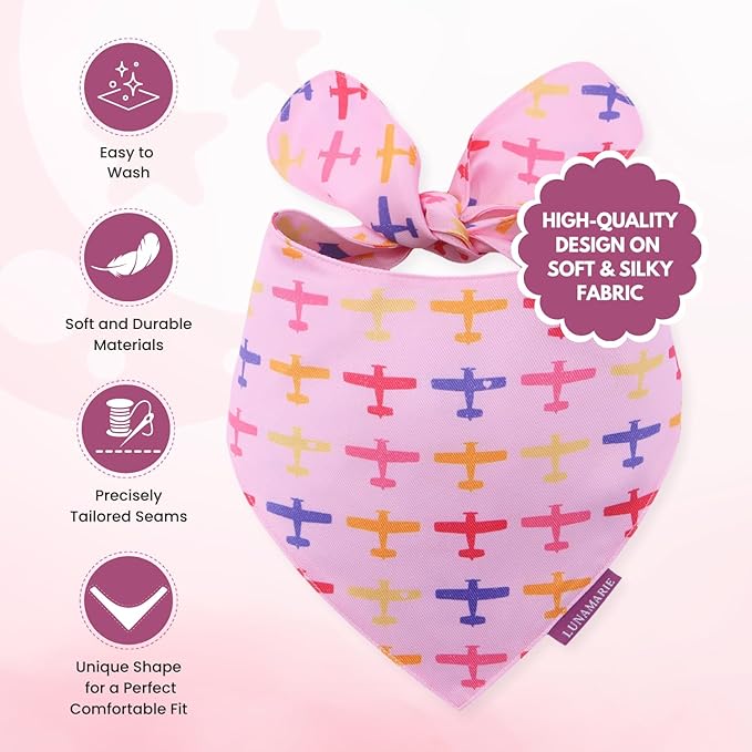LunaMarie - Luxury Pet Birthday Bandanas -Premium & Silky Poly Fabric | 100% Handmade | Custom Shape Dual Layered (Aviator Glam, Large)