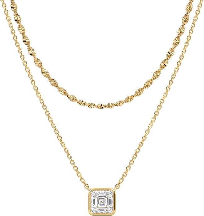 TONTMY STUDIOS Layered Gold Necklace for Women 14K Gold Plated Small Dainty CZ Pendant Layering Gold Necklaces Set Simple Chain Choker Necklace Trendy Jewelry for Women Gifts