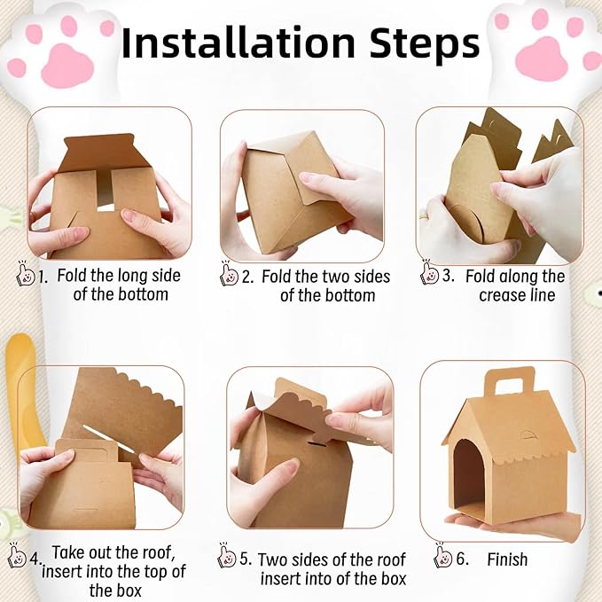 HAN SHENG 24 Pcs Dog House Shape Gift Boxes, Kraft Paper Party Favors with Handle for DIY Crafting, Puppy Birthday Party Supplies, Pet Adoption Theme Decorations