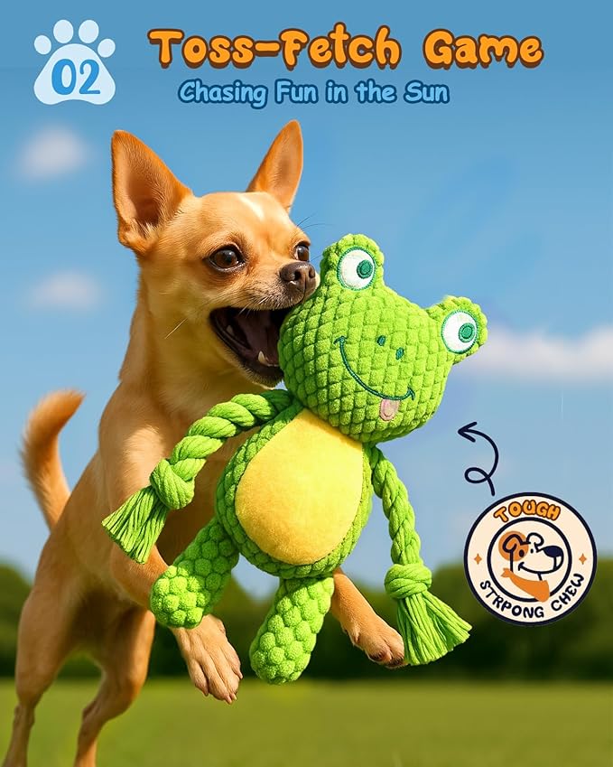 Swooflia 2 Pack Squeaky Dog Toys - Crinkle Plush Pig and Frog Toys for Puppies, Interactive and Stimulating Toy to Relieve Boredom for Small Dogs and Keep Them Busy