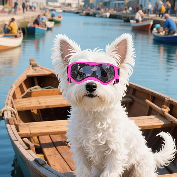 Namsan Dog Goggles Small Breeds, UV Protection Dog Glasses for Small Dogs, Puppy Sunglases Windproof Dustproof Driving Eye Protection, Adjustable, Cool Pink