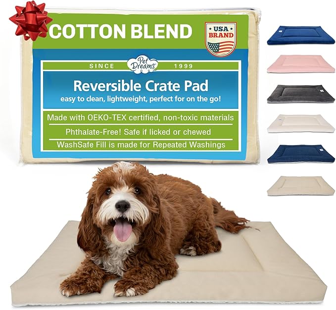 Pet Dreams Dog Crate Pad - Washable Kennel Mat, Crate Pads for Dog Cages, Non-Toxic, Flat Indoor Cat Bed, Fits iCrate 18, 24, 30, 36, 42, 48 Inches (Khaki, Large, 36")