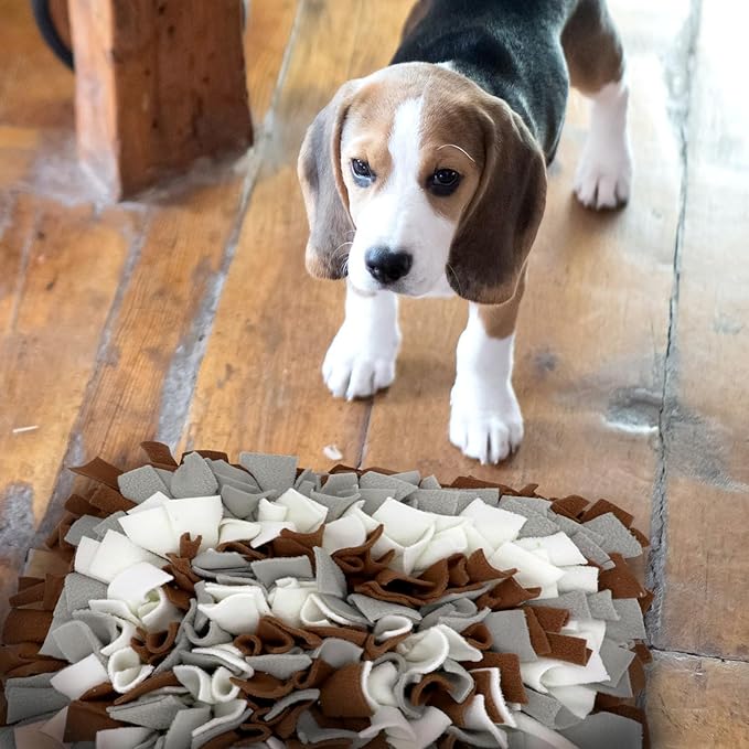 Pet Snuffle Mat for Dogs, Dog Feeding Mat, Nosework Training Mats for Foraging Instinct Interactive Puzzle Toys (Brown&Gray&White)