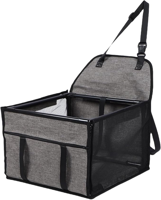 Diyeeni Dog Car Seat, Pet Car Crate Oxford Cloth PVC Waterproofing for Travel (Light Grey)