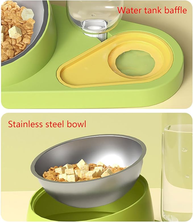 White Food Grade PP Stainless Steel Pet Automatic Feeder Set Dog Food Bowl Waterer Slanted Raised Bowl Gravity Re-Fill Water Dispenser