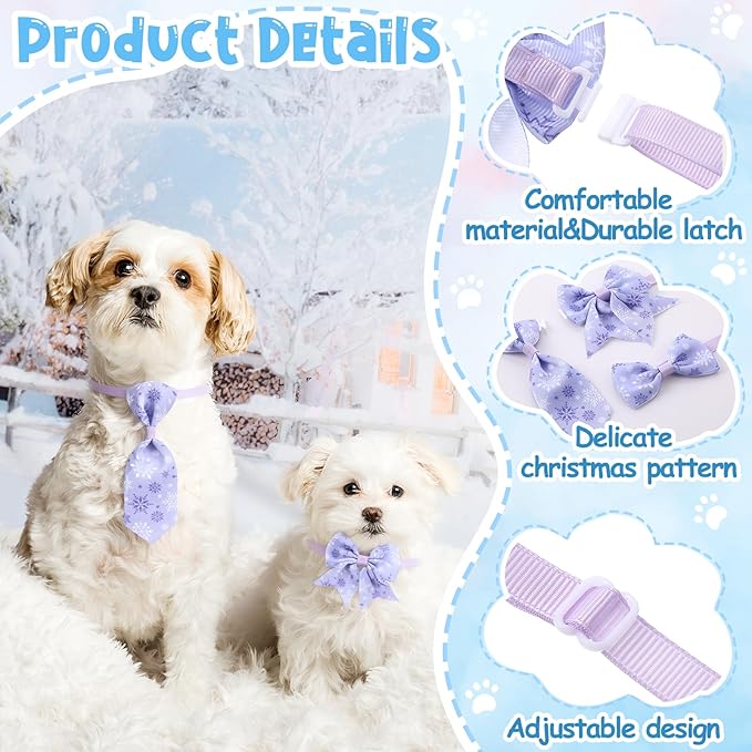 Reginary 100 Pieces Dog Bow Tie Collar Set Include 40 Dog Neckties, and 30 Puppy Bowties, 30 Collar Flowers, Adjustable Pet Ties Grooming for Small Medium Cats Pets Supply(Winter)