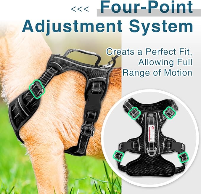 BARKBAY Dog Harness No Pull with ID Tag Pocket - Heavy Duty, Reflective, Easy Control for Large Dogs(Black,XS)