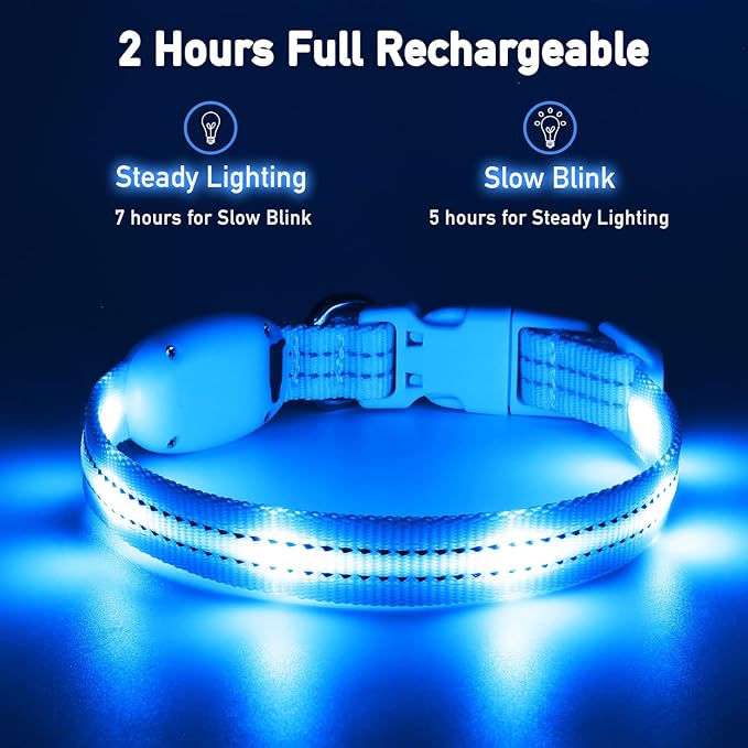 Light Up Dog Collars for Small Medium Large Dogs, Adjustable LED Dog Collar, Rechargeable Soft Glow Collar for Dog Cat Night Walking, Blue