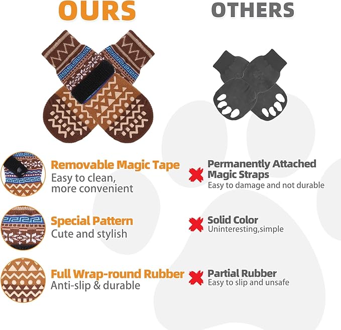 KOOLTAIL Dog Socks to Prevent Licking Paws for Hardwood Floors Anti Slip, Winter Warm Pet Boots&Paw Protector with Grippers, Double Sides Puppy Shoes Booties for Small Medium Large Senior Dogs