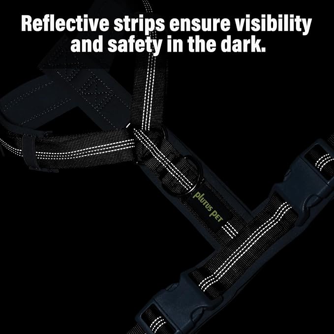 Plutus Pet No Pull Dog Harness, Adjustable Nylon Harness with Soft Padding, Reflective and Heavy Duty Dog Harness for Small, Medium, Large Dogs(Black, S)
