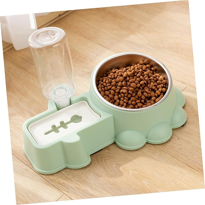 POPETPOP Automatic Stainless Steel Pet Feeder Bowl with Water Dispenser Wear-Resistant Dog Food and Water Bowl for Puppies and Dogs Compact Spill-Resistant Design and Easy to Clean