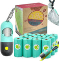 Dog Waste Bags Holder with LED Flashlight Doggie Poop Bags Dispenser with 13 Rolls Leak-Proof Pet Trash Bags Rechargable USB Cable (Mint Green)
