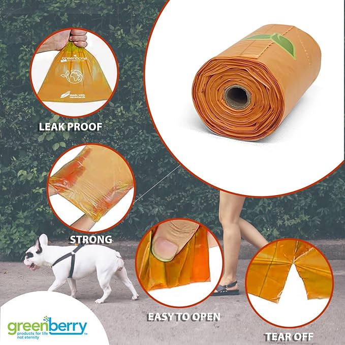 Greenbone BioBase Cat or Dog Poop Bags Rolls with Handle Tie, Large Leak Proof- Pink, Green, Orange, Blue Variety bulk pack -18 rolls - 216 refills