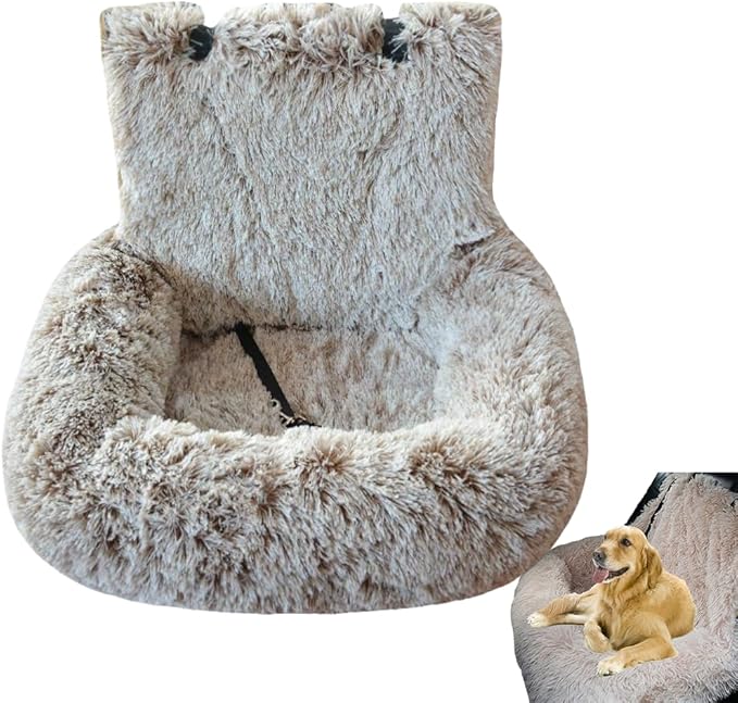 Dog Car Seat with Thick Cushion Travel Pet Bed with Seat Belt Car Seat Dog Bed for Large and Small Dogs (Gradient Khaki, Extra Large)