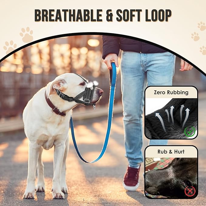 SlowTon Soft Dog Muzzle, Adjustable Padded Nylon Muzzle for Large Medium Dogs Anti Chewing Barking Biting, Allow Dog Pant & Drink（Black,Medium
