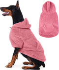 IDOMIK Fuzzy Dog Sweater with Adjustable Hood, Warm Fleece Dog Sweater Hoodie with Harness Hole & Pocket, Pullover Sweaters for Large Dogs, Fuzzy Hooded Sweatshirt for Fall Winter Christmas,Pink,2XL