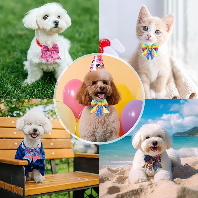 Wesiti 80 Pcs Dog Bows Ties for Small Dogs Assorted Pattern Pet Bowtie Collar Bows Cat Bowtie Collar Bowknot for Small Medium Puppy Pet Photography Grooming Party(Lively Style)