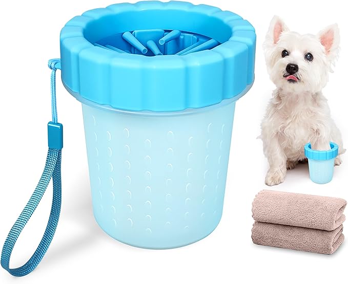 Dog Paw Cleaner Cup, Soft Silicone, Portable, Easy to Clean, Removes Mud and Dirt, Grooming Accessory for Home, Travel – Blue, S