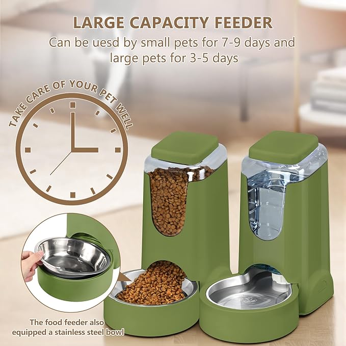 Portable Automatic Pet Cat Feeder and Water Dispenser Bottle Green