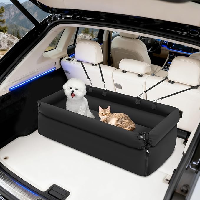 Car Seat for Small Dogs, Detachable and Washable Dog Car Bed with Adjustable Straps Portable Pet Carseat Foldable Puppy Cars Travel Carrier Bed for Medium-Sized Dogs and Cats (Black)