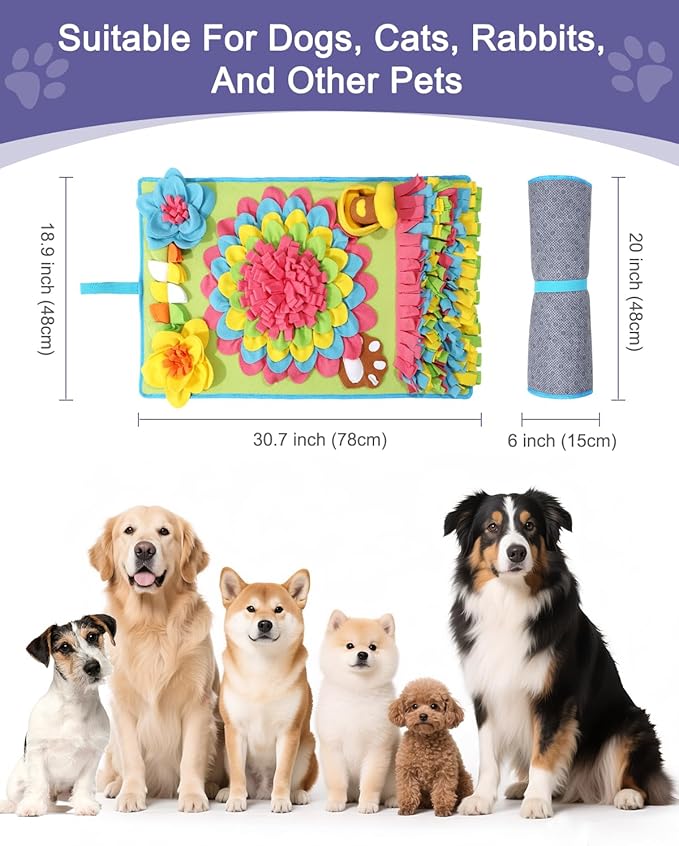 JXTZ Snuffle Mat for Dogs -30.7 * 18.9inch Pet Treats Feeding Mat, Interactive Dog Puzzle Toy for Boredom, Dog Feeding Mats for Slow Feed, Relieve Anxiety, Encourages Natural Foraging Skills