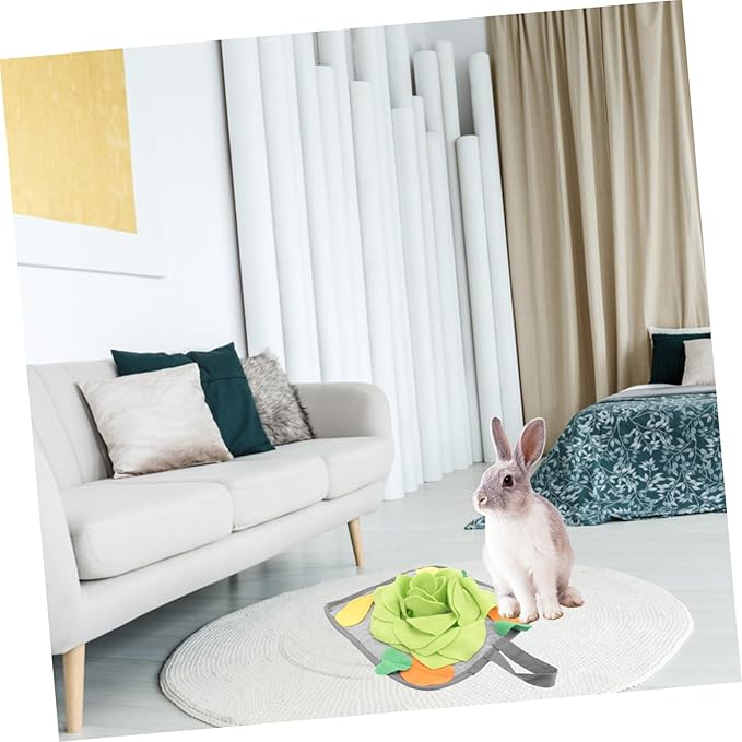 POPETPOP Rabbit Snuffle Mat Interactive Foraging Toy for Small Animals Durable Feeding Mat for Bunnies Helps with Slow Feeding Random Patterns Green