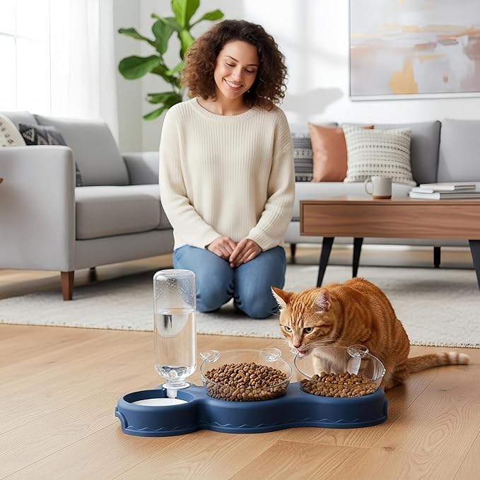 Automatic Pet Feeder, Cat Water Food Set for Small Medium Large Pets, Durable Pp+pc Material with Easy Refill Water Bottle and Bowl Design, Perfect for Indoor Daily Feeding Vacation or Night Use