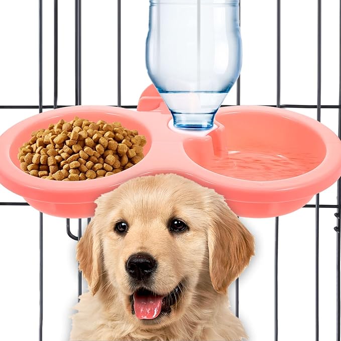 Dog Kennel Dog Kennel 2pcs Double Cage Dog Bowls Detachable Crate Food Bowl Automatic Water Dispenser Bottle Pet Hanging Feeder Dish for Rabbit Puppy Bird Cat Dog Bowl Dog Bowl