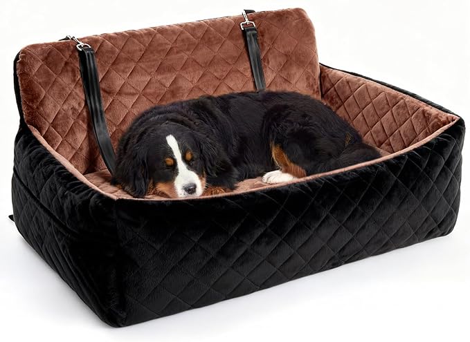 Garvee Dog Car Seat for Small,Medium Large Dog, Double Dogs Car Seat as Traval Bed, Waterproof Thick Cushion, Triple Belts & Harness, Portable Machine Washable Pets Booster Seat w/Side Pocket