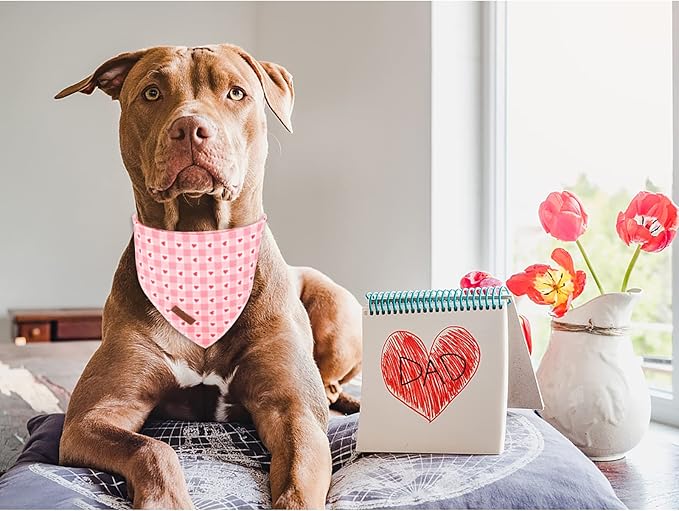 Valentine’s Dog Bandana, Valentine Triangle Bid Scarf for Girl Boy Medium Large Dogs, Adorable Puppy Wedding & Valentine’s Bandana, Cute Soft Cotton Pet Kerchief