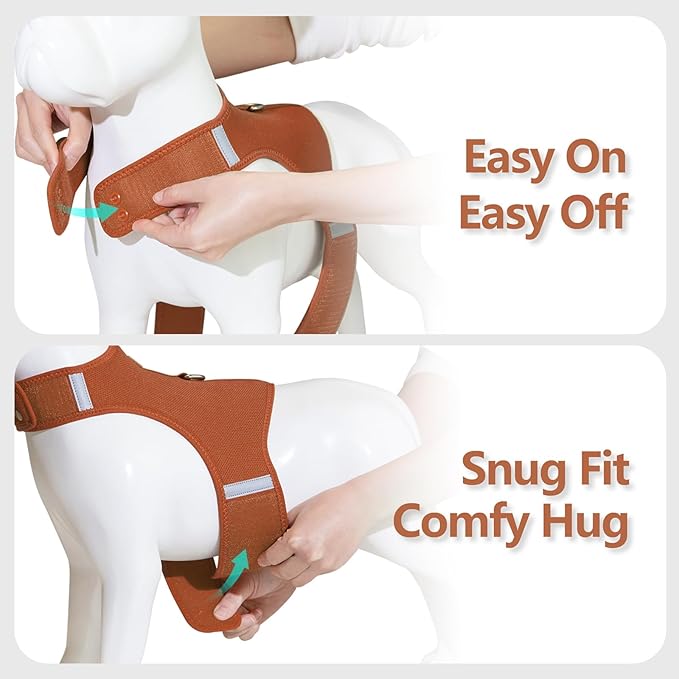 Dog Harness for Puppy – Adjustable Reflective Easy Put On Soft Mesh Vest for Small Dogs with 2 Patches (Carmel Brown,M)