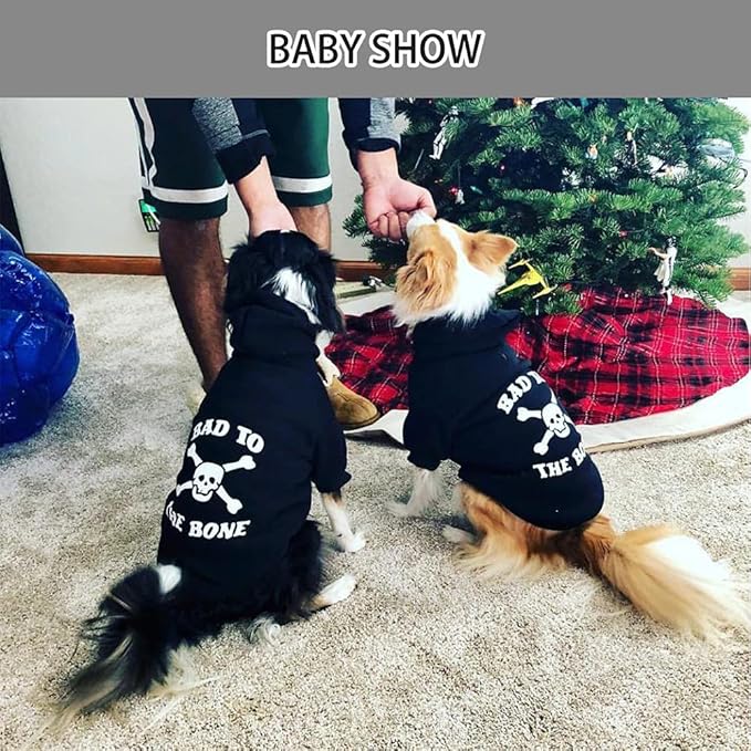 EXPAWLORER Dog Hoodie Sweater - Bad to The Bone Dog Sweatshirt Skeleton Costume, Warm Fleece Lined Pet Clothes with Leash Hole, Fall Winter Cozy Soft Pet Outfit Coat for Medium Dogs, M