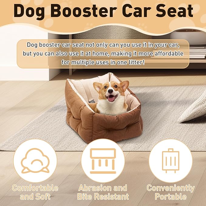 ETIAL Dog Booster Car Seat Medium Sized Dog, Anti-Slip Dog Travel Carrier Bed with Chunky seat and Clip-on Dog Safety Leash, Detachable Washable, Warm Soft Elevated Pet Car Seat Under 30lbs (Black)