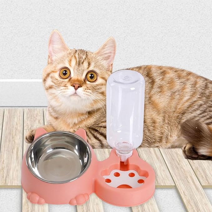 Dog Bowl with Automatic Water Bottle Practical Pets Water and Food Bowl Set for Small Medium Dogs Puppy-