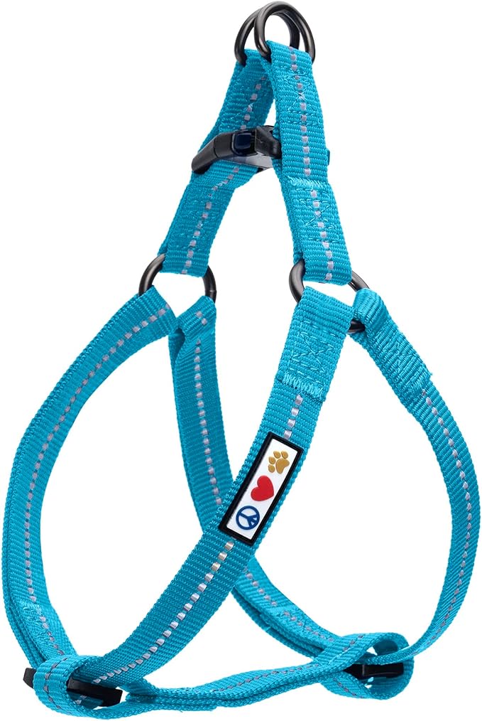 Pawtitas Recycled Reflective Step-in Dog Harness – Adjustable No-Pull Vest for Puppies to Seniors, Safe & Comfortable L Teal