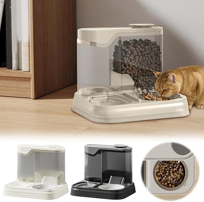 Pet Feeder and Water Dispenser Set, 2 in 1 Cat Food and Water Bowl Set - Large Capacity Automatic Dog Feeder with Water Dispenser for Puppy, Medium Dogs & Cats (Black)