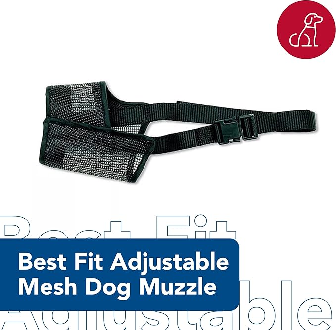Coastal Pet Best Fit Adjustable Mesh Dog Muzzle - Soft Muzzle for Grooming Dogs with Open Front Design - Gentle, Durable Mesh for Temporary Muzzling - Black, 7"