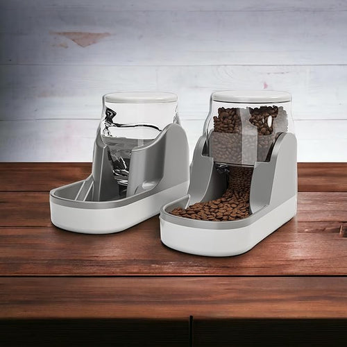 2 Pack Automatic Dog Cat Feeder and Water Dispenser Gravity Food Feeder (Grey)