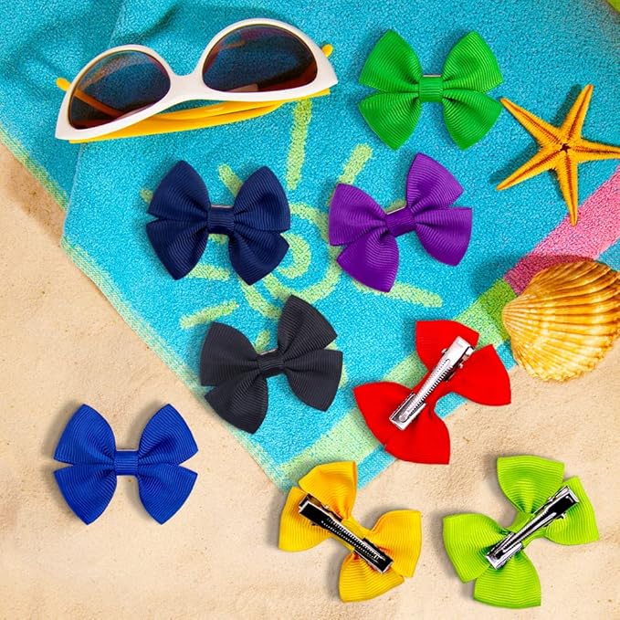 Solid Color Dog Bows Clips, Bulk 40pcs Dog Hair Bows with Metal Clips for Small Medium Dogs Ribbon Material, Mix Handmade Puppy Doggie Barrettes for Dog Hair Grooming Accessories