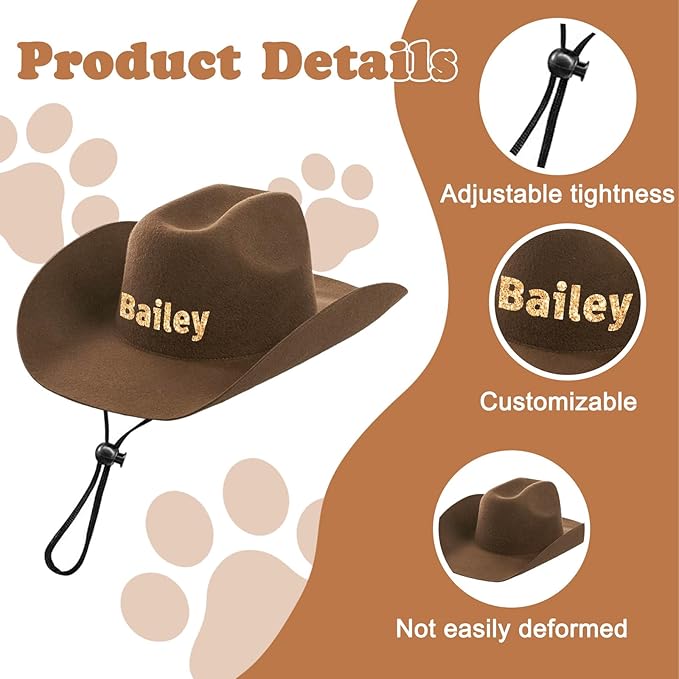 Personalized Dog Cowboy Hats with Name, Custom Cowboy Hat for Dog, Holiday Party Cowboys Costume for Puppy, Pet Tiny Cowboy Cap Birthday Gifts for Pet