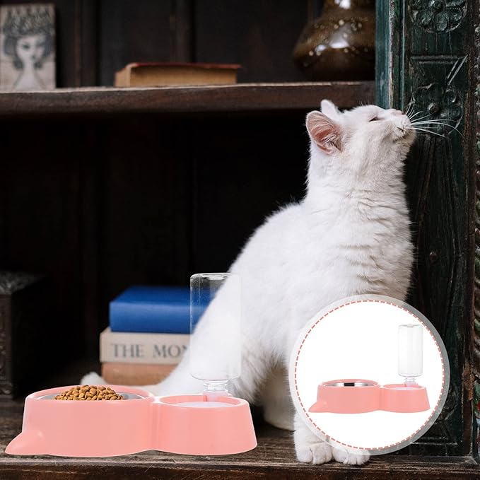 1pc Automatic Pet Feeding Bowl Cat Ear Design Dual Use Food and Water Dispenser for Cats and Dogs Easy to Compact and Lightweight