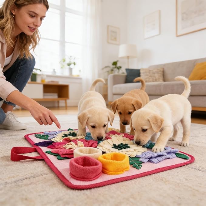 Snuffle Mat for Dogs - Folding Foraging Dispenser Base, Puppy Snuffle Mat, Soft Fabric Material, Interactive Nose Work Toy, for Training Feeding Licking Sniffing Digging Exercise Indoor Enrichment