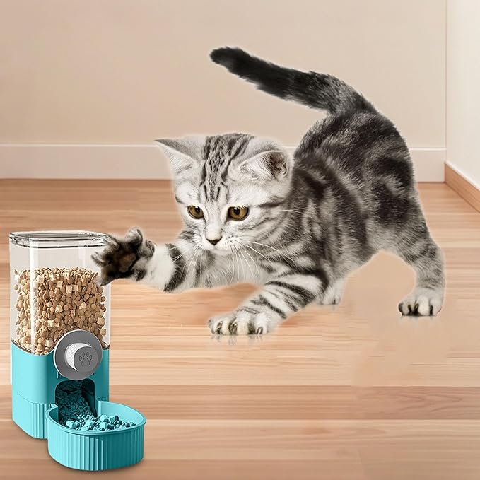 Hanging Automatic Small Pet Food Water Dispenser, Space-Saving Automatic Pet Feeder, Self-Feeding and Waterer Set Kennel Feeding Station, Large Capacity Dog Water Dispenser for Dogs Cats (Blue)