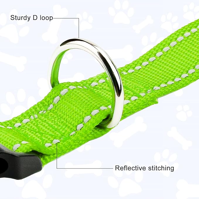 FunTags Reflective Dog Collar, Sturdy Nylon Collars for Medium Girl and Boy Dogs, Adjustable Dog Collar with Quick Release Buckle, Green