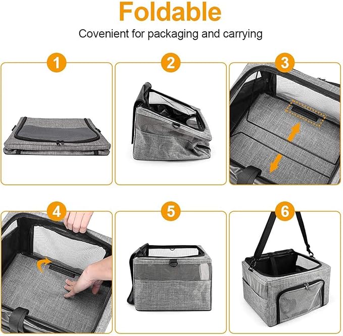 Car Pet Dog Cat Booster Seat,Collapsible Portable Dog Travel Car Seat & Carrier & Puppy Bag for Small Dogs Doggie Cats Up to 11LB with Clip-On Safety Belt Adjustable Strap Carry Bag