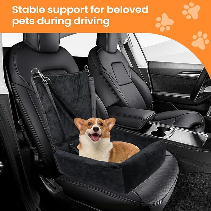 Plush Dog Car Seat for Dogs & Cats, Comfortable Pet Car Seat with 2 Side Pockets, Washable Pet Seats for Vehicle RV SUV Truck Front and Backseat Travel Road Trip Outdoor Commuting