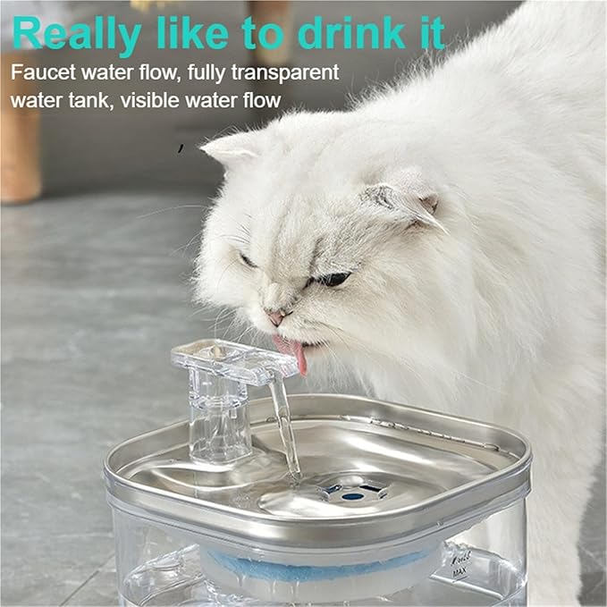 Compatible for Wireless Charging Stainless Steel Pet Water Dispenser Intelligent Induction Automatic Circulation for Cats Dogs(White)