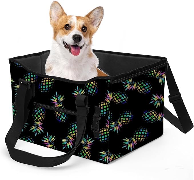Skymoon Small Dog Car Seat for Small Dogs, Dog Booster Car Seat with Clip-On Safety Leash Adjustable Straps Storage Pockets Puppy Pet Car Seat for Small Dogs Cats (Pineapple)