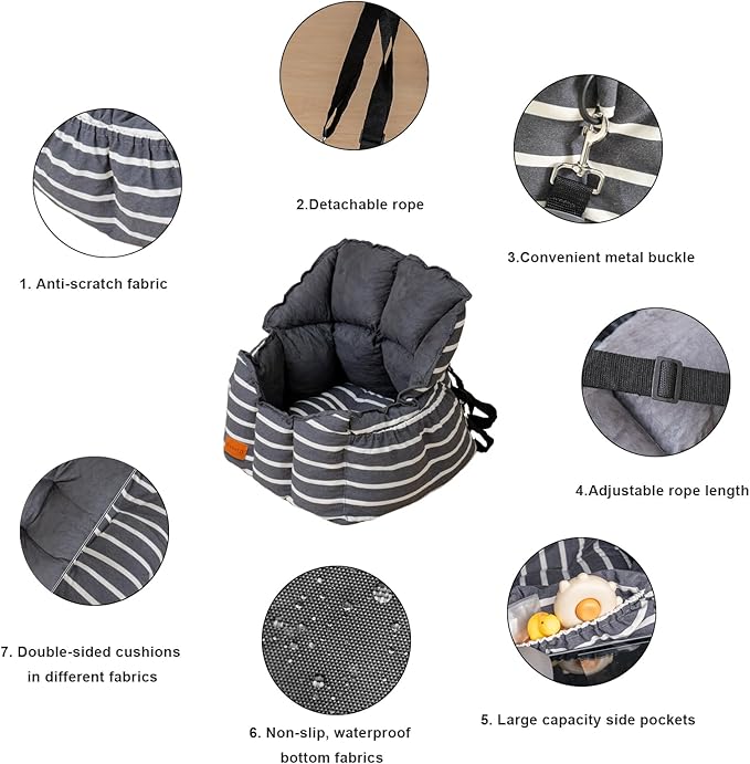 Small Dog Car Seats Washable Dog Booster Seat for Car Clip-On Leash and Cushion with Storage Pockets Under 25lbs Portable Travel Pet,Black